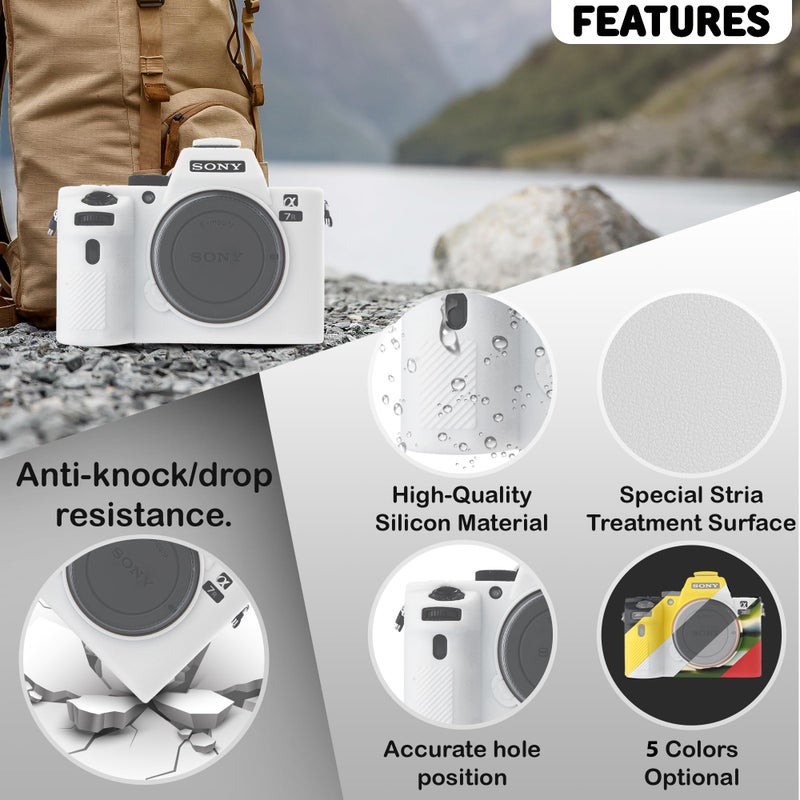 STSEETOP Camera Case for A7II/ A7RII / A7SII / A7MII - Protective Silicone DSLR Skin Cover, Detachable Cage, Shockproof, Dustproof (White) - Image 3